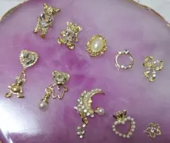 熊　ネイルパーツ　デコパーツ　パール　真珠　3Dネイル　テディベア　リング　金