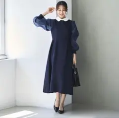 【新品未使用】2wayオーガンジースリーブ ワンピースドレス(レース付け襟付き)