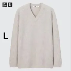 UNIQLO プレミアムラムリブVネックセーター（長袖）　ベージュ