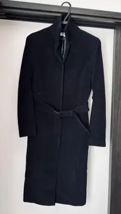 ナチュラルビューティーベーシック 　ブラック ベルト付きロングコート　サイズM