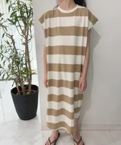 ZI-ON shisky オーバーサイズ ワイドボーダーノースリーブマキシワンピのサムネイル