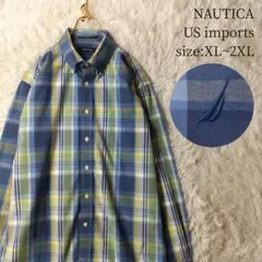 US輸入古着 ノーティカ 長袖BDシャツ チェック柄 マルチカラー 2XL