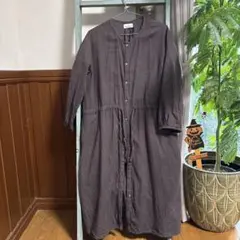 sisam ダークブラウン シャツワンピース