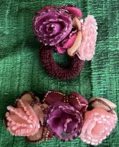 エレガントレース花の装飾付きバレッタ•ヘアーゴムセット