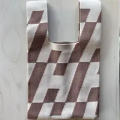 【美品】スタイルオンバッグ　ニットバッグ　幾何学模様　ピンク　トートバッグ