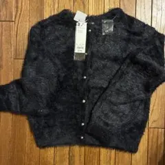 新品 GUジーユー シャイニークルーネックカーディガンZ ブラック L