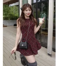 【最安値】タータンチェック ノースリーブミニワンピース　ダーリッチ　darich
