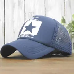 メッシュキャップ　ネイビー　ロゴ　星　☆　 男女兼用 サイズ調整可