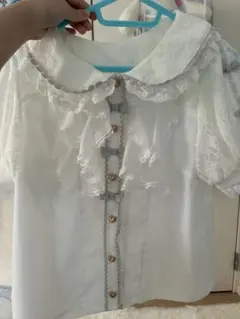 タグ付き未使用 LIZLISA リズリサ リボンレース衿ブラウス 半袖 ブルー タグ付き未使用 LIZLISA リズリサ リボンレース衿ブラウス 半袖 ブルー