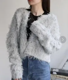 カーディガン　ミックスシャギー　ショート丈　グレー　トップス　アウター　春　羽織