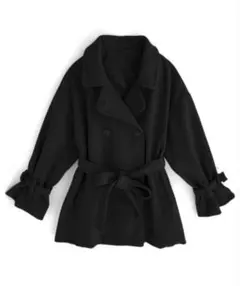 襟2Wayリボンベルト付きショート丈コート［Kz159］ ブラック