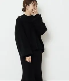 ナチュラルクチュール　セットアップガーリーニットワンピース　ブラック　sサイズ