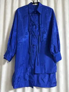 elegant 雲鬢斜簪シリーズ チャイナ風ロングシャツ ブルー