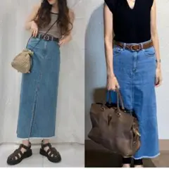 【美品】GU デニムスリットナローロングスカート Mサイズ