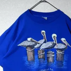 90s USA製 ヴィンテージ ペリカン アニマル Tシャツ 青 XL シングル