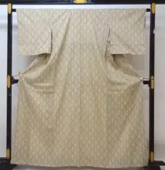 訳あり未使用美品 十日町紬 幾何学柄 しつけ付 ベージュ■ON80119-2