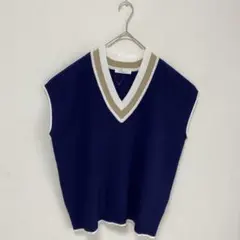 【chocol raffine robe】ニットベスト　Vネック　青　レーヨン混