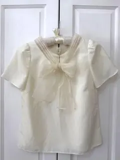 アイボリー リボン　半袖ブラウス　ウィルセレクション　オーガンジー