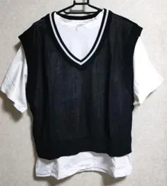 最終お値下げ❗️【1度のみ着用】メッシュベスト付き半袖Tシャツ★サイズL