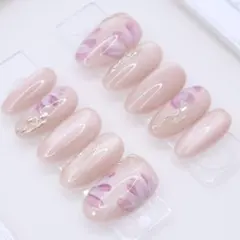 【33】ネイルチップSサイズ ヌードピンクマグネット　手描き花びら フラワー花柄