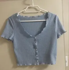 SHEIN シーイン　ライトブルー リブ 半袖 クロップド丈 トップスのサムネイル