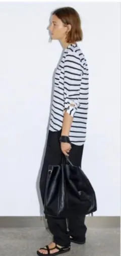 ZARA ボーダー柄 長袖シャツ XSサイズ リネン100%のサムネイル