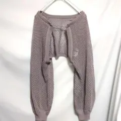 Mサイズ 薄パープル 紫 クロップドカーディガン メッシュ編み