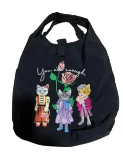 ★新品未使用★ 猫刺繍 折りたたみ　エコバッグ 　ブラック　トートバッグ