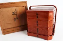 飛騨春慶塗 提重 重箱 三段」　菓子器 共箱 茶道具