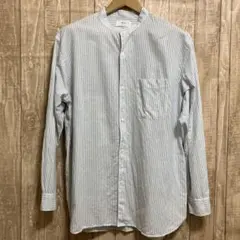 UNIQLOストライプノーカラー麻&綿混合シャツXLサイズ