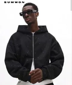 SUMWONラインストーン　ジップパーカー　短丈 sp5der corteiz