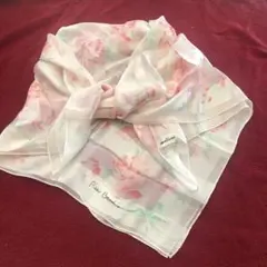 【未使用】Pierre Cardin フラワープリント 大判スカーフ絹100%