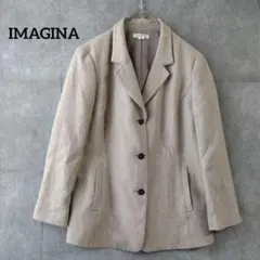 IMAGINA ヘリンボーン テーラードジャケット 毛100% ベージュ
