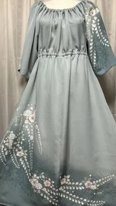 着物リメイク　Ａラインロングワンピース（正絹）リボンベルト付き