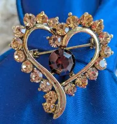 アンバーカラー ハート型クリスタル ブローチ ヴィンテージ