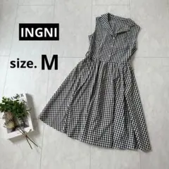 美品【INGNI/イング】ノースリーブワンピース◇ギンガムチェック◇白・黒◇M