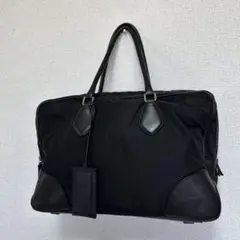 PRADA ボストンバッグ ナイロン レザー 大容量 三角ロゴ 黒 カードあり
