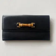 美品GUCCI 黒 レザー 長財布 バンブーハンドル