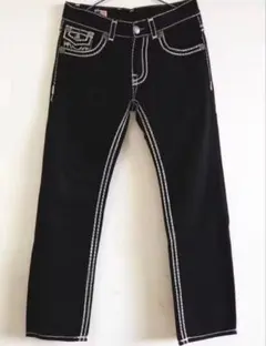 True Religion デニムパンツ ブラック ホワイトステッチ - メルカリ