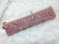 スリムペンケース インド刺繍×合皮 吊り下げ チャーム コンパクト