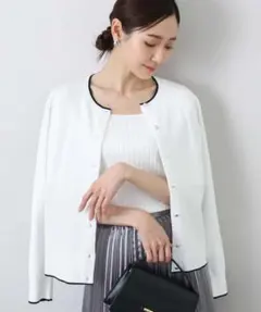 MKミシェルクラン配色ラインカラーニットアンサンブル M ホワイト