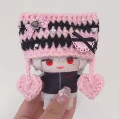 【ピンク×黒♡】にじぱぺっと　ぬい帽子　ぬい服　ネコ耳　ニット帽 10cmぬい