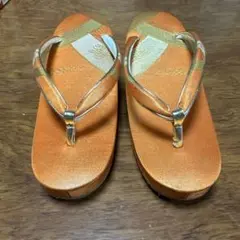 オレンジ ストライプ 草履 約5cmヒール