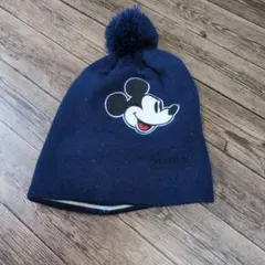 ミッキーマウス ニット帽 フリーサイズ ネイビー