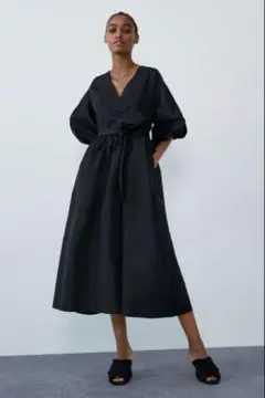 美品 ZARA ボリュームスリーブミディワンピース XS