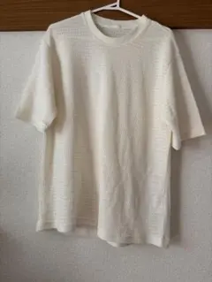 GU ワッフル Tシャツ M 白 リブ 半袖 ニットT