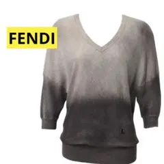 FENDI ウールニット半袖セーター ロゴ装飾Vネックグラデーション