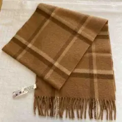 【美品】ウールチェック柄 マフラー （ベージュ×ブラウン）