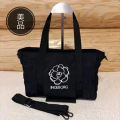 INGEBORG インゲボルグ カメリア刺繍 2way キルティングバッグ 黒のサムネイル