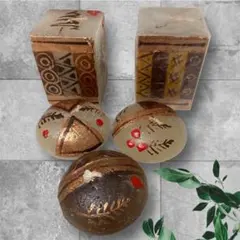 手書きのクリスマスキャンドル 装飾球と立方体のインテリアオブジェ 5個セット